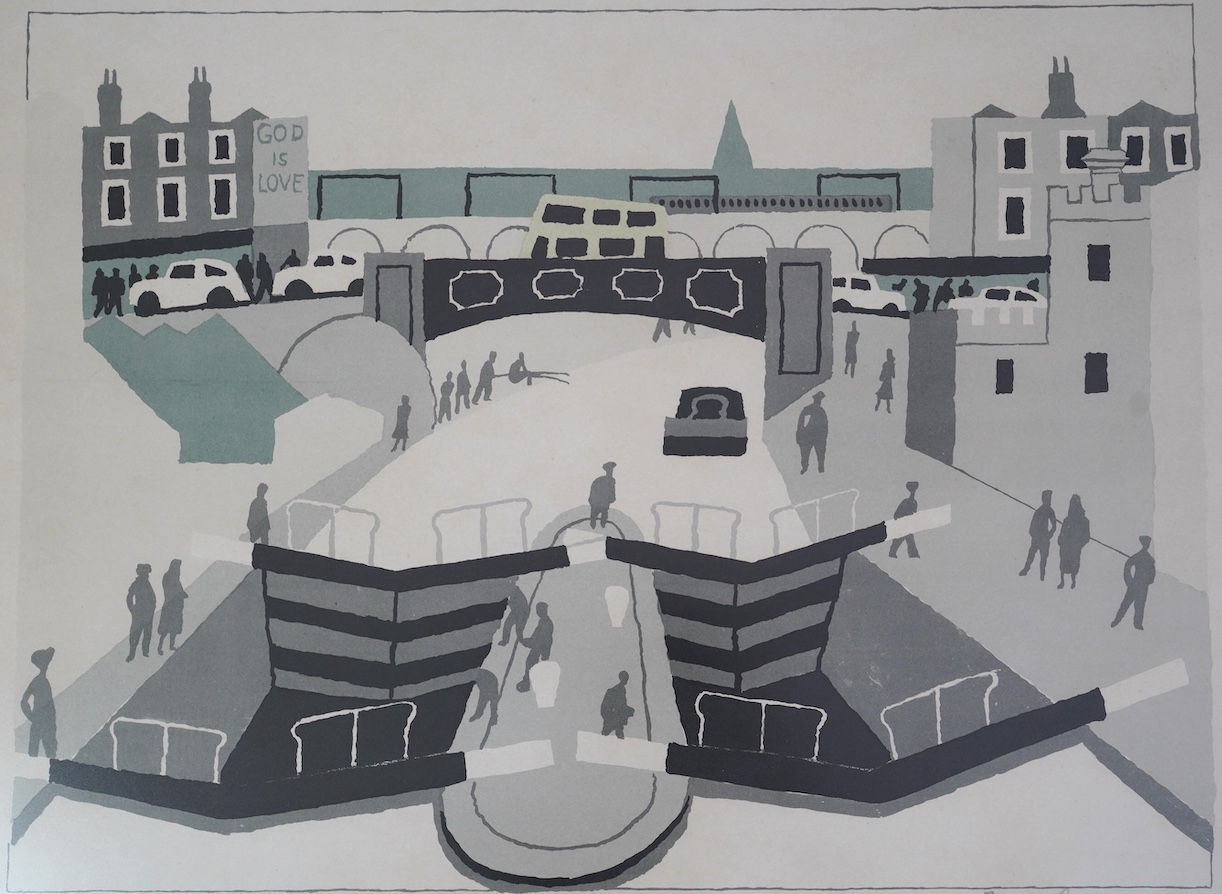 Julian Trevelyan R.A. (British, 1910-1988), Camden Lock, lithograph printed in colours, 50 x 70.5cm